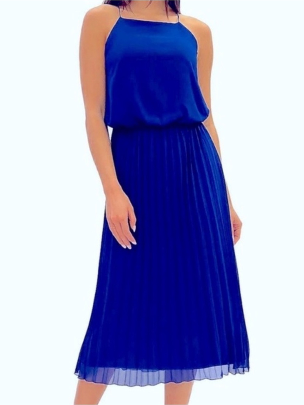 Sam Edelman Cobalt Blue Pleated Maxi Dress with Spaghetti Straps